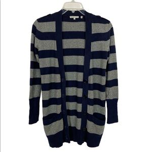 VINCE Cashmere Gray and Navy Striped Cardigan Button Front Size Small